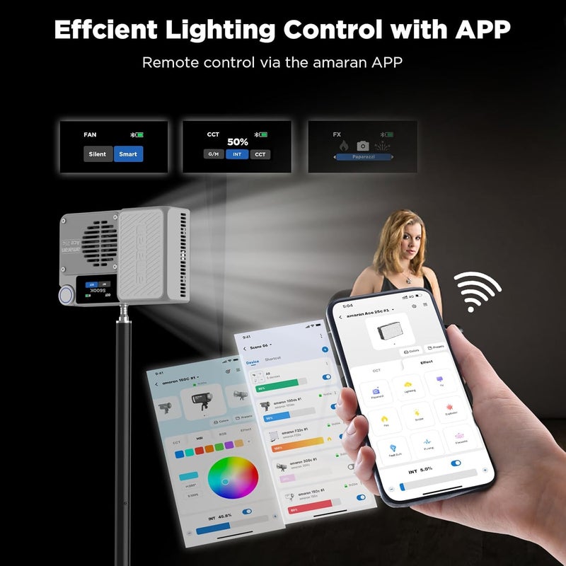 AMARAN ضوء LED محمول Ace 25c RGBWW، وضع التعزيز حتى 32 واط، ضوء فيديو مصغر كامل الألوان (2,300-10,000 كلفن)، 1,171 لوكس@1م عند 5,600 كلفن، بطارية 4500 مللي أمبير مع شحن سريع PD للمبدعين (أبيض) - Image 4